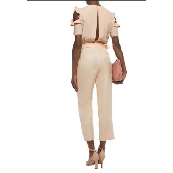 MAJE Piruize Cold-shoulder Crepe And Stretch-twill Jumpsuit In Mandarine Sz 40 - Picture 2 of 9